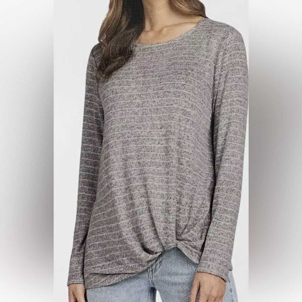 Max & Mia Womens Cozy Twist Front Tunic Top Gray Natural Stripe Size XS